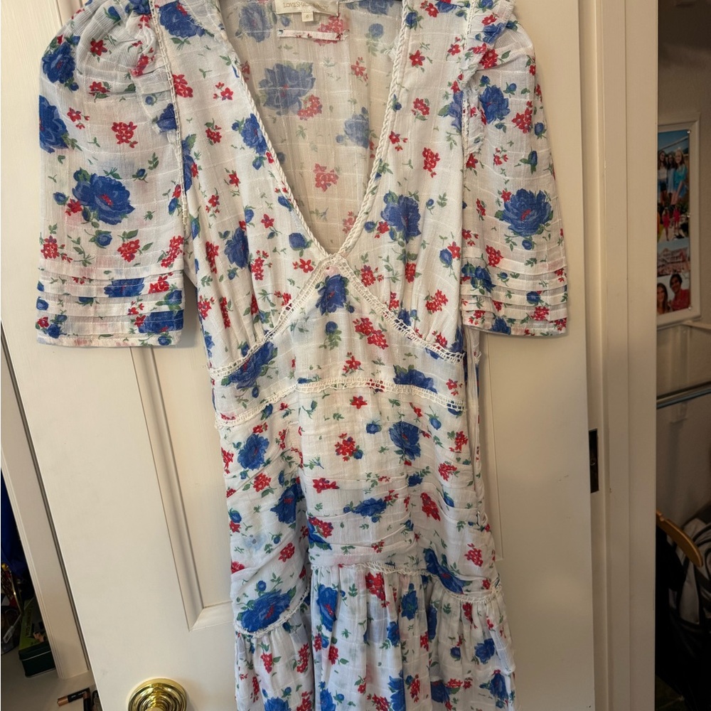 LoveShackFancy Floral Dress in Blue and Red